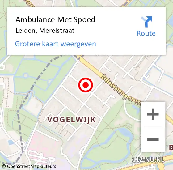 Locatie op kaart van de 112 melding: Ambulance Met Spoed Naar Leiden, Merelstraat op 25 juni 2024 06:02