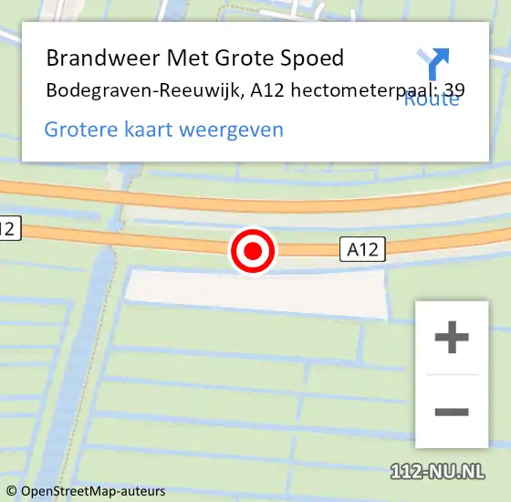 Locatie op kaart van de 112 melding: Brandweer Met Grote Spoed Naar Bodegraven-Reeuwijk, A12 hectometerpaal: 39 op 25 juni 2024 06:23