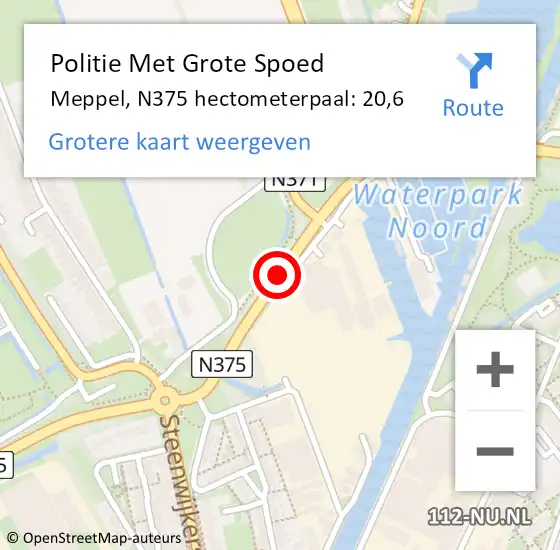 Locatie op kaart van de 112 melding: Politie Met Grote Spoed Naar Meppel, N375 hectometerpaal: 20,6 op 25 juni 2024 07:19