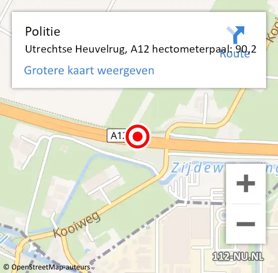 Locatie op kaart van de 112 melding: Politie Utrechtse Heuvelrug, A12 hectometerpaal: 90,2 op 25 juni 2024 07:24