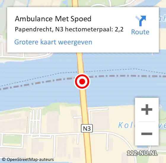 Locatie op kaart van de 112 melding: Ambulance Met Spoed Naar Papendrecht, N3 hectometerpaal: 2,2 op 25 juni 2024 07:43