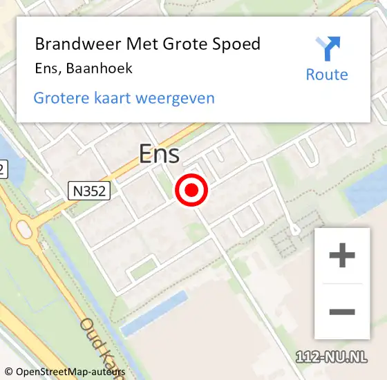 Locatie op kaart van de 112 melding: Brandweer Met Grote Spoed Naar Ens, Baanhoek op 25 juni 2024 07:50