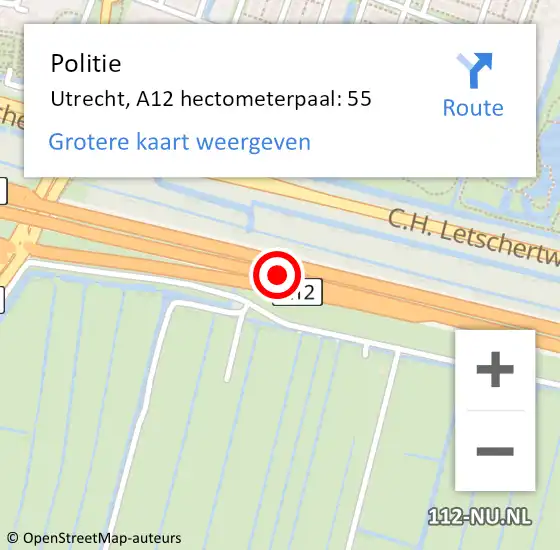 Locatie op kaart van de 112 melding: Politie Utrecht, A12 hectometerpaal: 55 op 25 juni 2024 08:37