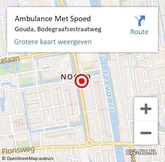 Locatie op kaart van de 112 melding: Ambulance Met Spoed Naar Gouda, Bodegraafsestraatweg op 25 juni 2024 08:37