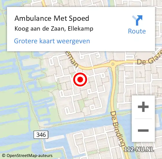 Locatie op kaart van de 112 melding: Ambulance Met Spoed Naar Koog aan de Zaan, Ellekamp op 25 juni 2024 08:43