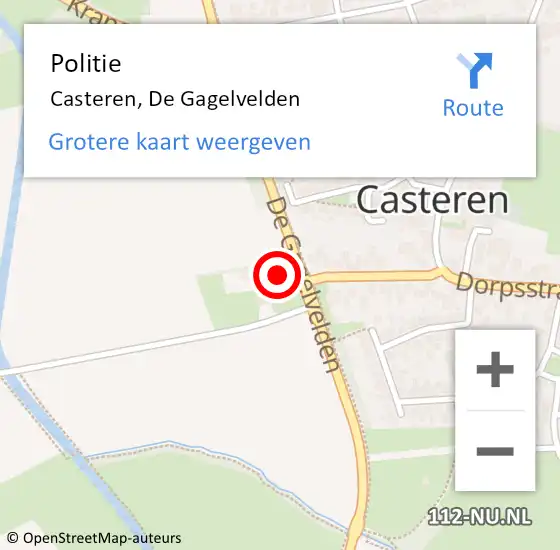 Locatie op kaart van de 112 melding: Politie Casteren, De Gagelvelden op 25 juni 2024 09:05