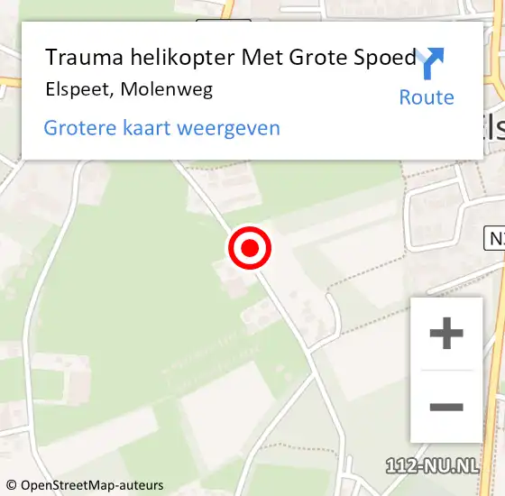 Locatie op kaart van de 112 melding: Trauma helikopter Met Grote Spoed Naar Elspeet, Molenweg op 25 juni 2024 09:36