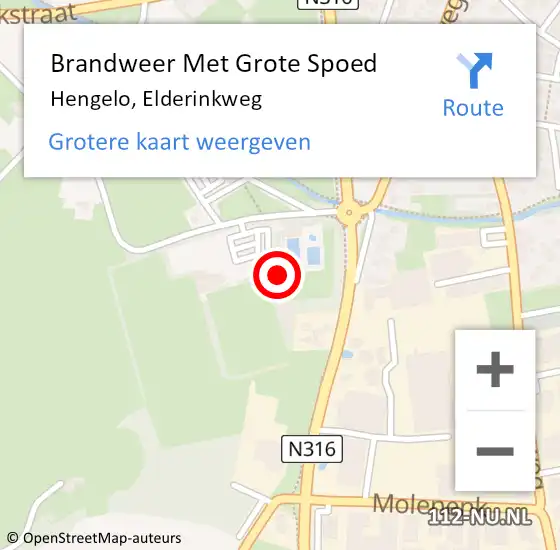 Locatie op kaart van de 112 melding: Brandweer Met Grote Spoed Naar Hengelo, Elderinkweg op 25 juni 2024 09:38