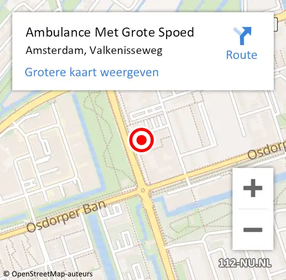 Locatie op kaart van de 112 melding: Ambulance Met Grote Spoed Naar Amsterdam, Valkenisseweg op 25 juni 2024 09:52