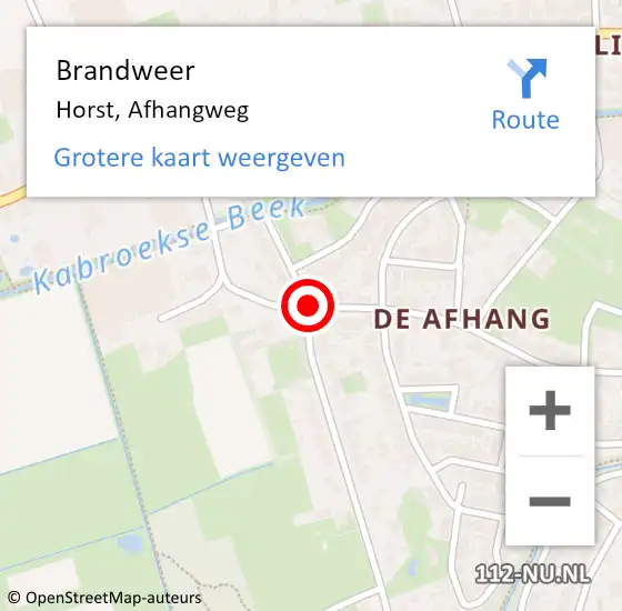 Locatie op kaart van de 112 melding: Brandweer Horst, Afhangweg op 10 oktober 2014 16:12