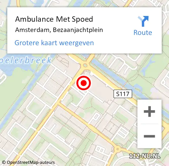 Locatie op kaart van de 112 melding: Ambulance Met Spoed Naar Amsterdam, Bezaanjachtplein op 25 juni 2024 10:02