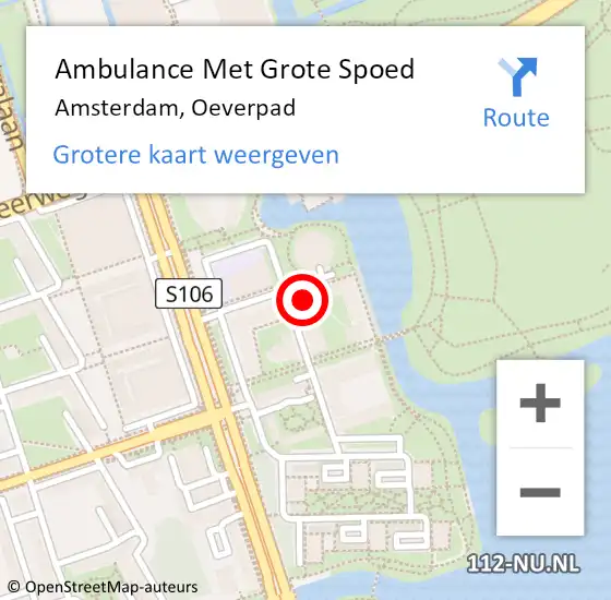 Locatie op kaart van de 112 melding: Ambulance Met Grote Spoed Naar Amsterdam, Oeverpad op 25 juni 2024 10:14