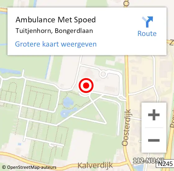 Locatie op kaart van de 112 melding: Ambulance Met Spoed Naar Tuitjenhorn, Bongerdlaan op 25 juni 2024 10:36