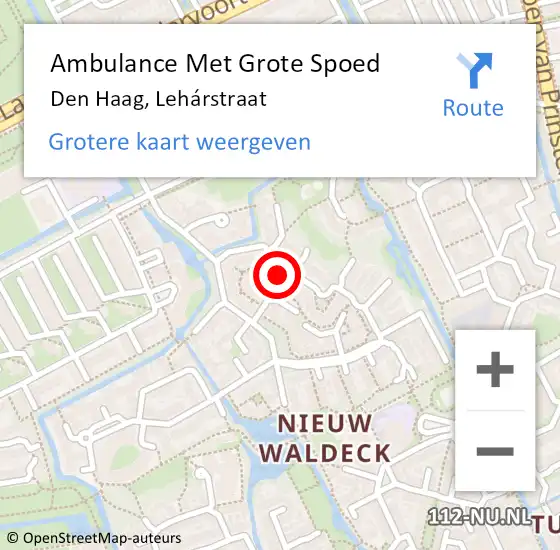 Locatie op kaart van de 112 melding: Ambulance Met Grote Spoed Naar Den Haag, Lehárstraat op 25 juni 2024 10:56