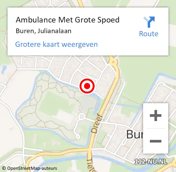 Locatie op kaart van de 112 melding: Ambulance Met Grote Spoed Naar Buren, Julianalaan op 10 oktober 2014 16:18