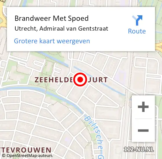 Locatie op kaart van de 112 melding: Brandweer Met Spoed Naar Utrecht, Admiraal van Gentstraat op 25 juni 2024 11:20