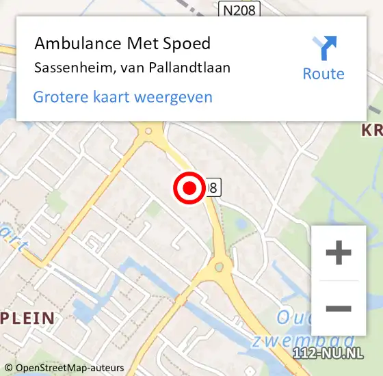 Locatie op kaart van de 112 melding: Ambulance Met Spoed Naar Sassenheim, van Pallandtlaan op 25 juni 2024 11:52