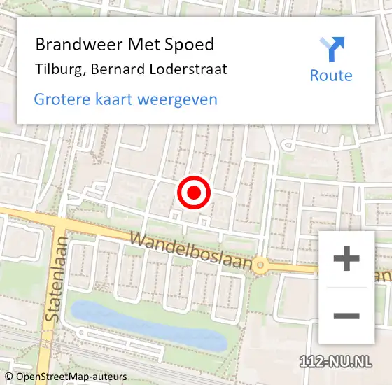 Locatie op kaart van de 112 melding: Brandweer Met Spoed Naar Tilburg, Bernard Loderstraat op 25 juni 2024 11:59