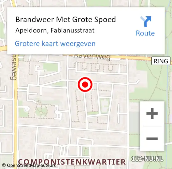 Locatie op kaart van de 112 melding: Brandweer Met Grote Spoed Naar Apeldoorn, Fabianusstraat op 10 oktober 2014 16:22