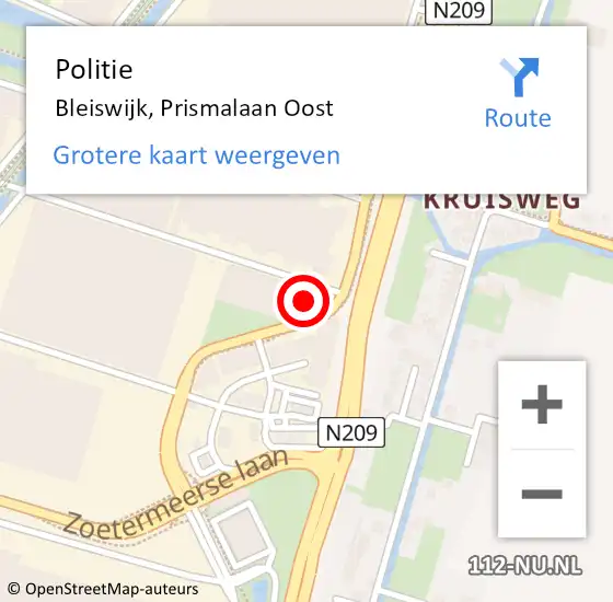 Locatie op kaart van de 112 melding: Politie Bleiswijk, Prismalaan Oost op 25 juni 2024 12:17