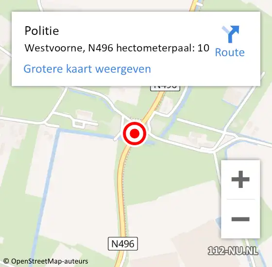 Locatie op kaart van de 112 melding: Politie Westvoorne, N496 hectometerpaal: 10 op 25 juni 2024 12:30