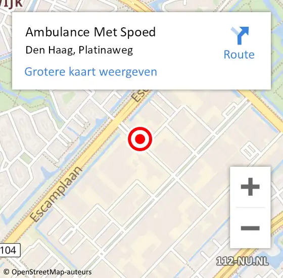 Locatie op kaart van de 112 melding: Ambulance Met Spoed Naar Den Haag, Platinaweg op 25 juni 2024 12:30