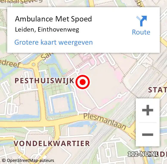 Locatie op kaart van de 112 melding: Ambulance Met Spoed Naar Leiden, Einthovenweg op 25 juni 2024 12:54