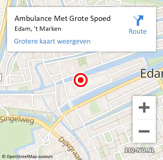 Locatie op kaart van de 112 melding: Ambulance Met Grote Spoed Naar Edam, 't Marken op 25 juni 2024 13:19