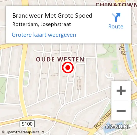 Locatie op kaart van de 112 melding: Brandweer Met Grote Spoed Naar Rotterdam, Josephstraat op 25 juni 2024 13:20