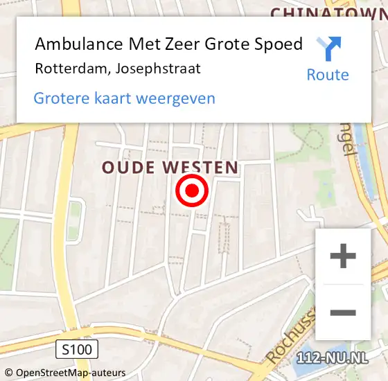 Locatie op kaart van de 112 melding: Ambulance Met Zeer Grote Spoed Naar Rotterdam, Josephstraat op 25 juni 2024 13:21