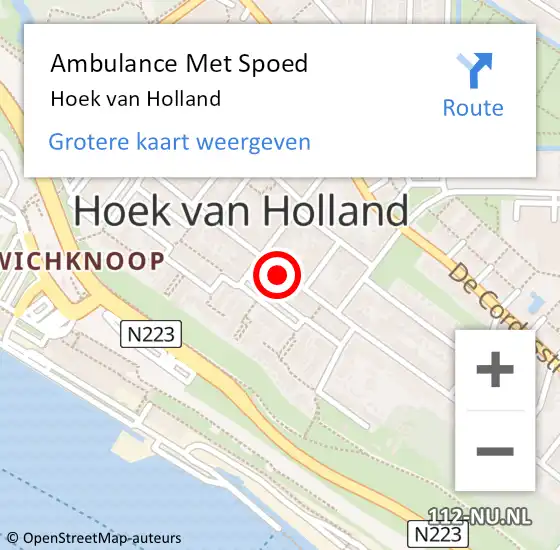 Locatie op kaart van de 112 melding: Ambulance Met Spoed Naar Hoek van Holland op 25 juni 2024 13:21
