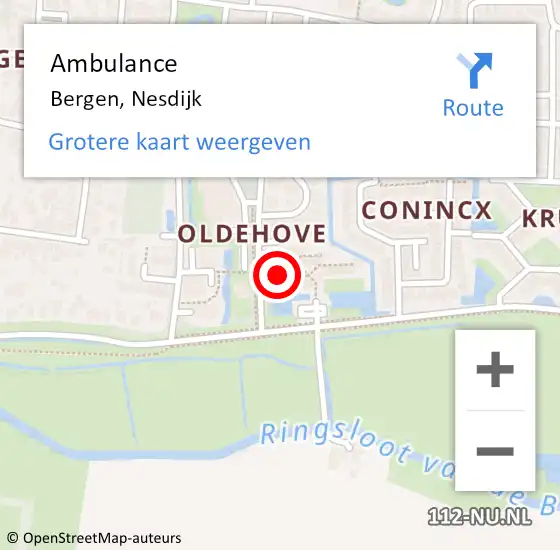 Locatie op kaart van de 112 melding: Ambulance Bergen, Nesdijk op 25 juni 2024 13:29