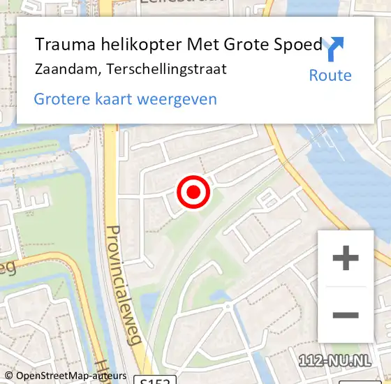 Locatie op kaart van de 112 melding: Trauma helikopter Met Grote Spoed Naar Zaandam, Terschellingstraat op 25 juni 2024 13:41