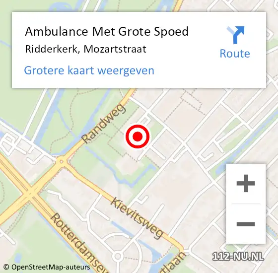 Locatie op kaart van de 112 melding: Ambulance Met Grote Spoed Naar Ridderkerk, Mozartstraat op 25 juni 2024 13:54