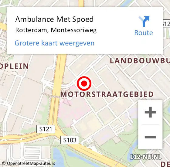 Locatie op kaart van de 112 melding: Ambulance Met Spoed Naar Rotterdam, Montessoriweg op 25 juni 2024 13:57