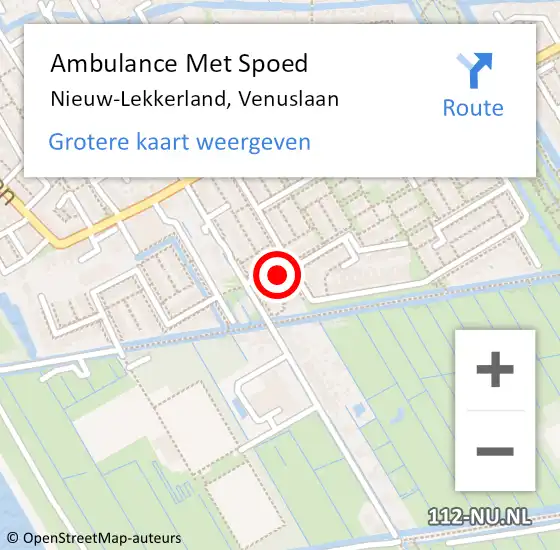 Locatie op kaart van de 112 melding: Ambulance Met Spoed Naar Nieuw-Lekkerland, Venuslaan op 25 juni 2024 14:05