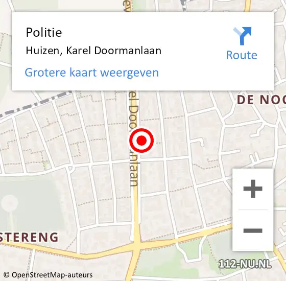 Locatie op kaart van de 112 melding: Politie Huizen, Karel Doormanlaan op 25 juni 2024 14:07