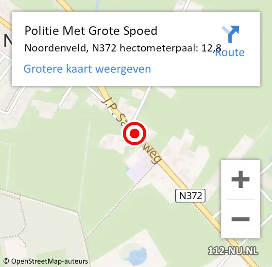 Locatie op kaart van de 112 melding: Politie Met Grote Spoed Naar Noordenveld, N372 hectometerpaal: 12,8 op 25 juni 2024 14:34