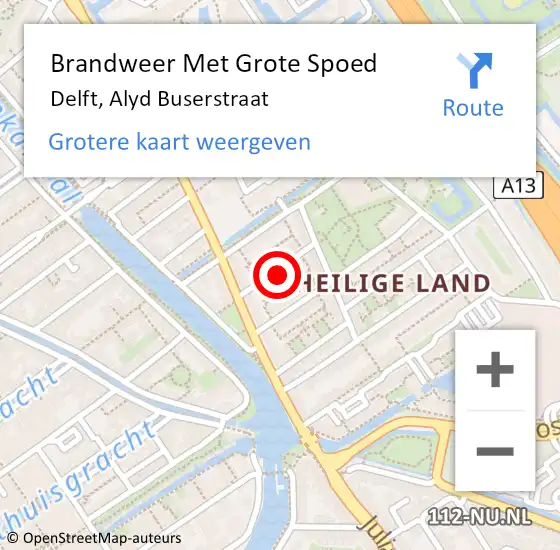 Locatie op kaart van de 112 melding: Brandweer Met Grote Spoed Naar Delft, Alyd Buserstraat op 25 juni 2024 14:35