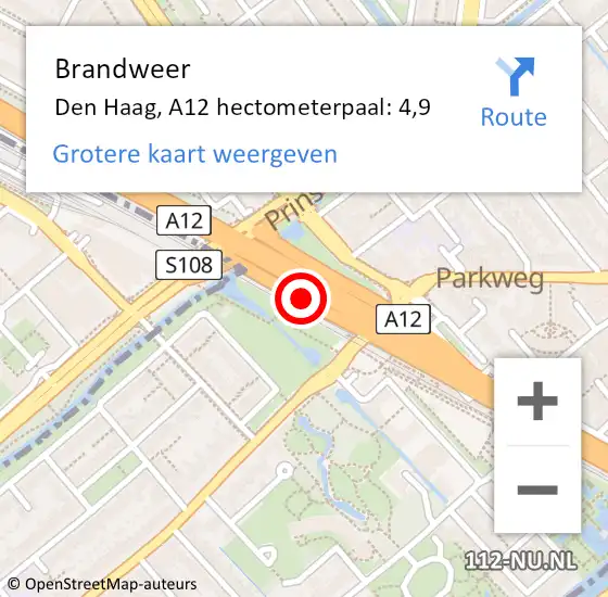 Locatie op kaart van de 112 melding: Brandweer Leidschendam-Voorburg, A12 hectometerpaal: 4,9 op 25 juni 2024 14:48