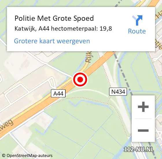 Locatie op kaart van de 112 melding: Politie Met Grote Spoed Naar Katwijk, A44 hectometerpaal: 19,8 op 25 juni 2024 14:50