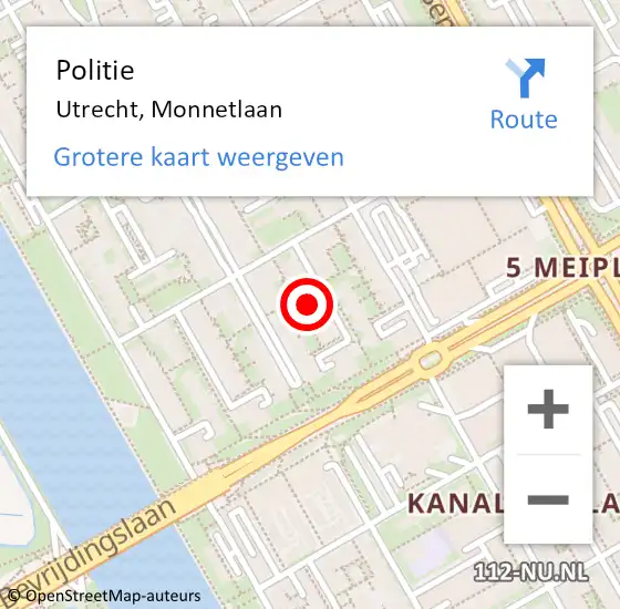 Locatie op kaart van de 112 melding: Politie Utrecht, Monnetlaan op 25 juni 2024 14:51