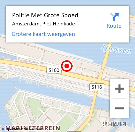 Locatie op kaart van de 112 melding: Politie Met Grote Spoed Naar Amsterdam, Piet Heinkade op 25 juni 2024 14:51