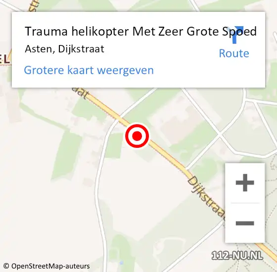 Locatie op kaart van de 112 melding: Trauma helikopter Met Zeer Grote Spoed Naar Asten, Dijkstraat op 25 juni 2024 14:51