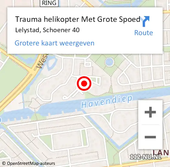 Locatie op kaart van de 112 melding: Trauma helikopter Met Grote Spoed Naar Lelystad, Schoener 40 op 25 juni 2024 15:01