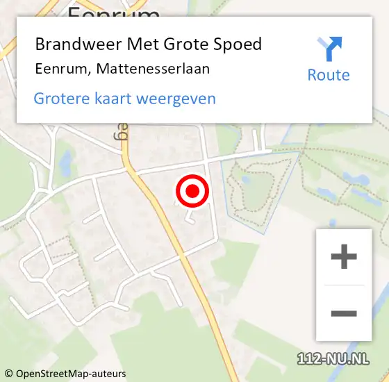 Locatie op kaart van de 112 melding: Brandweer Met Grote Spoed Naar Eenrum, Mattenesserlaan op 25 juni 2024 15:02