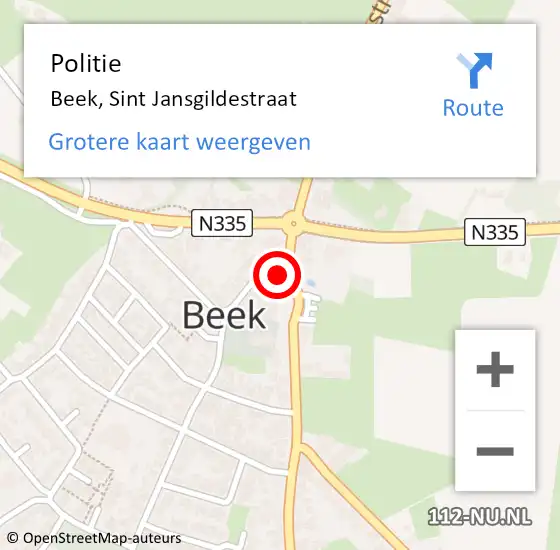 Locatie op kaart van de 112 melding: Politie Beek, Sint Jansgildestraat op 25 juni 2024 15:12