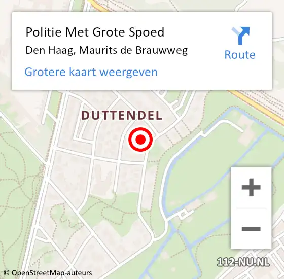 Locatie op kaart van de 112 melding: Politie Met Grote Spoed Naar Den Haag, Maurits de Brauwweg op 25 juni 2024 15:17