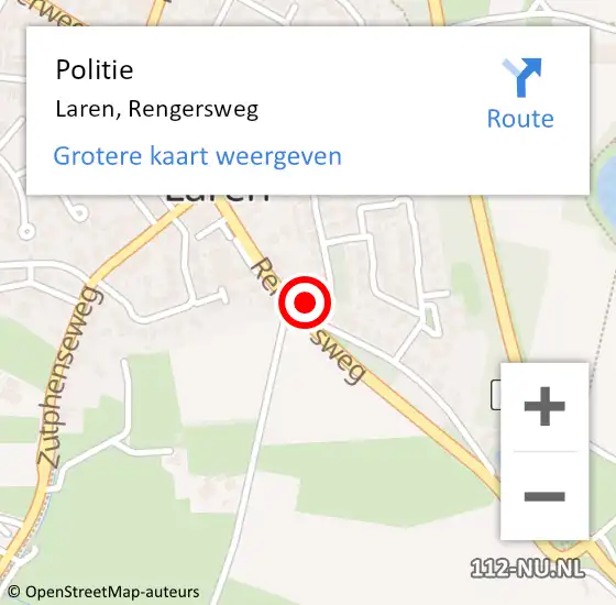 Locatie op kaart van de 112 melding: Politie Laren, Rengersweg op 25 juni 2024 15:28