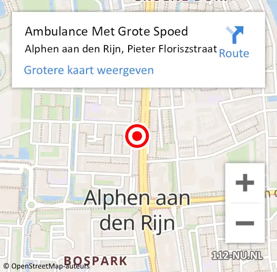 Locatie op kaart van de 112 melding: Ambulance Met Grote Spoed Naar Alphen aan den Rijn, Pieter Floriszstraat op 25 juni 2024 15:29